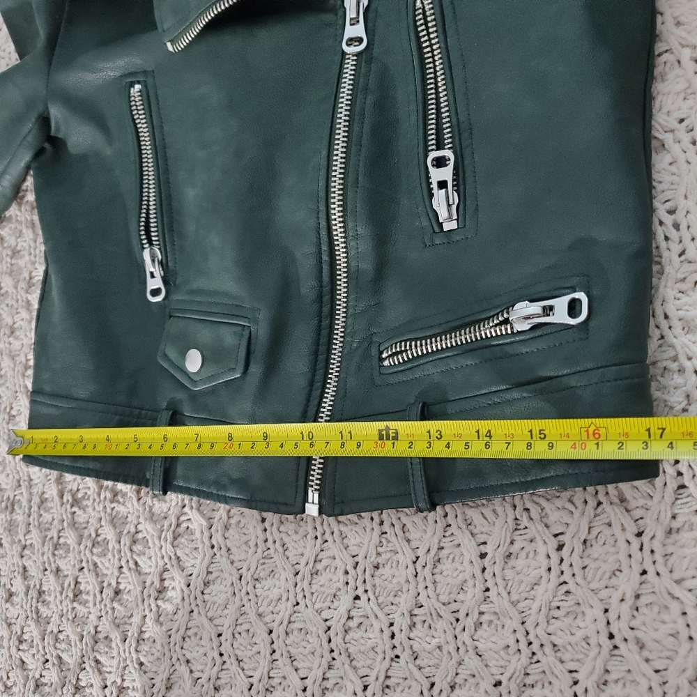 Green Shearling Aviator Collar Versatile Moto Jacket - Picture 15 of 16
